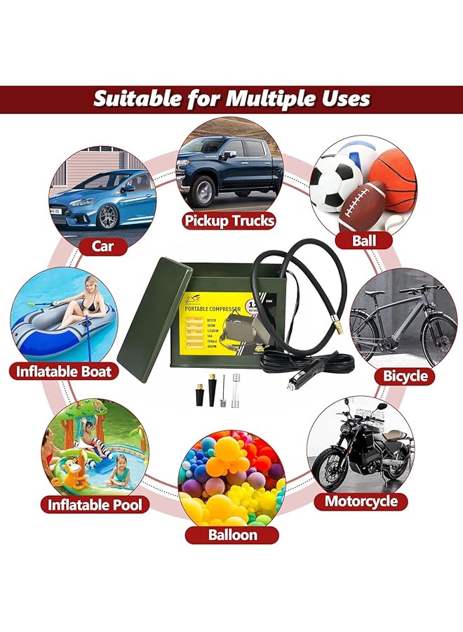 erorex 3Xr Portable Air Compressor 12V Dc 160W 150 Psi Metal Housing With 3 Adapters For Auto Tires Bike Tires Balls And Inflatable Boats Oil Free And Maintenance Free - Image 5