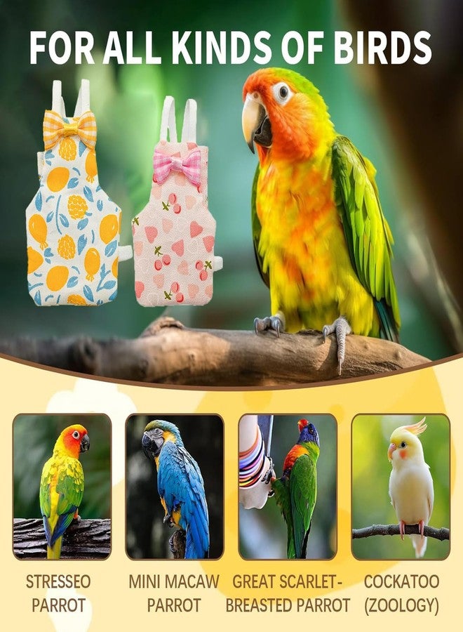 سكويشي طقم حفاضات للطيور مكون من قطعتين للببغاء، طقم حفاضات للببغاء بنقوش الموز والكرز، قماش ناعم للطيور المنزلية، تصميم خفيف الوزن للسفر والنظافة المنزلية (وردي وأزرق، مقاس كبير، قطعتان) - Image 3