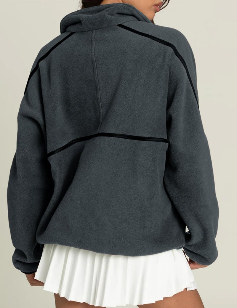 Yimoon Women's Oversized Sweatshirt Quarter Zip Fleece Pullover Casual Long Sleeve Loose Fall Fuzzy Tops Jacket Pockets(Grey-XL) - Image 3