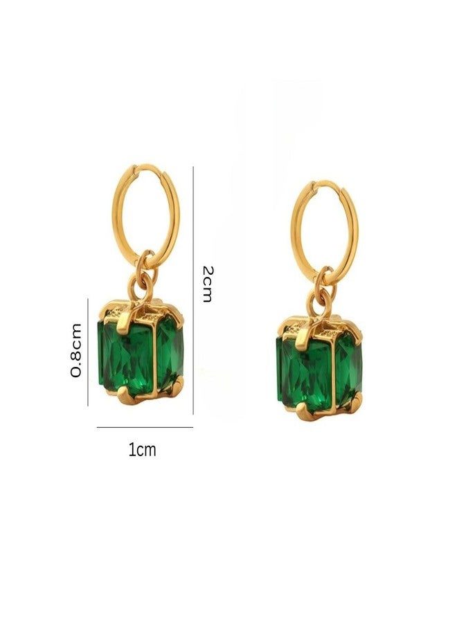 Aaishwarya 18K Gold Plated Green Box Square Zircon Drop Earring for Women and Girls | Anti-Tarnish Jewels | Elegant Jewelry Gift | Minimal Party Accessory - Image 4