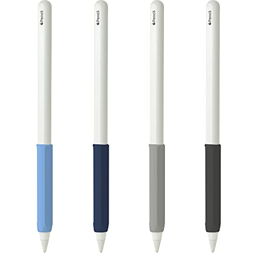 YINVA 4 PCS Ergonomic Grip Holder Compatible with Apple Pencil 2nd Generation, Premium Silicone Case Cover Sleeve Accessories Compatible with iPad Pencil 2 Gen (Blue,Navy Blue,Gray,Black) - Image 1