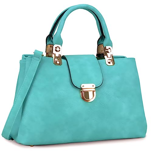 Dasein Women Satchel Handbags Top Handle Purse Medium Tote Bag Vegan Leather Shoulder Bag Turquoise - Image 1