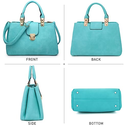 Dasein Women Satchel Handbags Top Handle Purse Medium Tote Bag Vegan Leather Shoulder Bag Turquoise - Image 4
