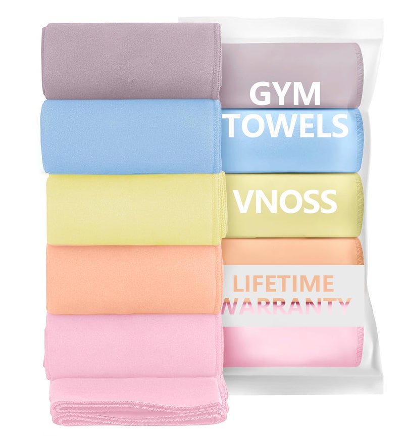 Vnoss Microfiber Gym Towels - Quick Dry, Highly Absorbing, Odor-Free, for Women & Men - Gym Towel for Hot Yoga, Tennis, Working Out, Camping, Set of 5 Pastel (Pastel Colors, 5Pack - 16 * 27Inch) - Image 1