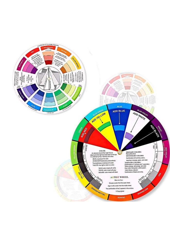 deziine deziine?2 Pieces Big and Small Color WheelChart Paint Mixing Learning Guide Art Class Teaching Tool Color Wheels for Makeup Blending Board Chart  - Image 1