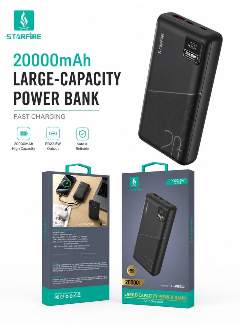 Starfire Power Bank 20000mAh, 22.5W Portable Charger with PD 20W Fast Charging, USB-C Input & Output and Digital Display for iPhone 17/16/15, Galaxy S25/S24, iPad, AirPods and More - Image 1