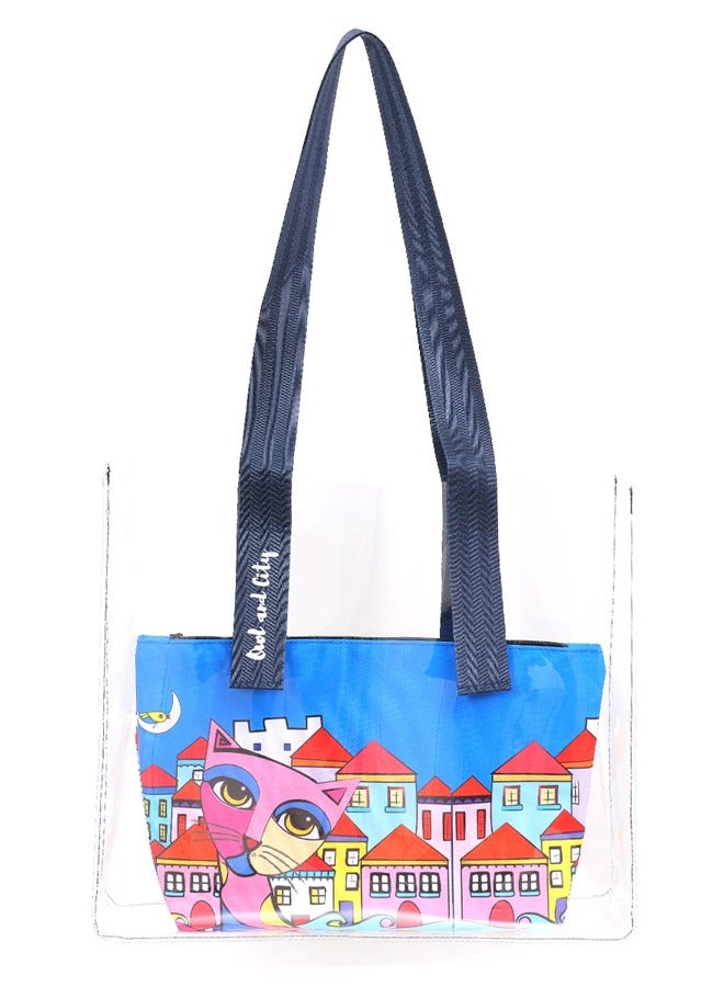 Biggdesign Owl And City Transparent Shopping and Beach Bag  - Image 1