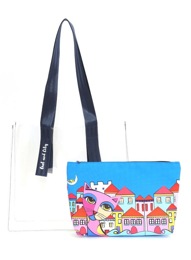 Biggdesign Owl And City Transparent Shopping and Beach Bag  - Image 3