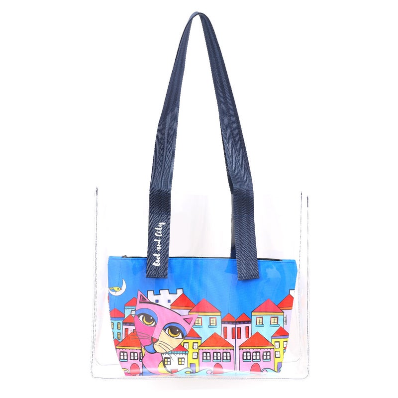 Biggdesign Owl And City Transparent Shopping and Beach Bag - Image 1