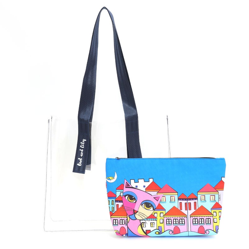 Biggdesign Owl And City Transparent Shopping and Beach Bag - Image 2
