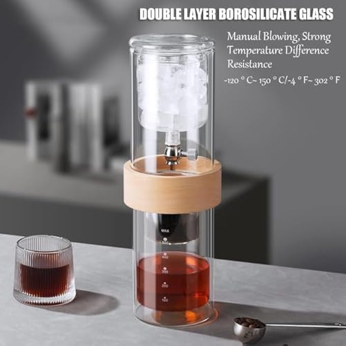 jaffiust Ice Drip Coffee Maker Cold Brew Coffee Machine With Adjustable Rate Dripper Stainless Steel Filter Drip Type Cold Extraction Coffee Machine For Home Office Clear - Image 2