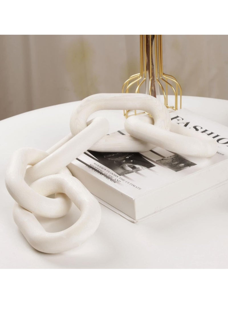RATSAW Wood Chain Link Decor 5 Link Wooden Decorative Chain Accents Coffee Table Shelf Decor Aesthetic Living Room White  - Image 1