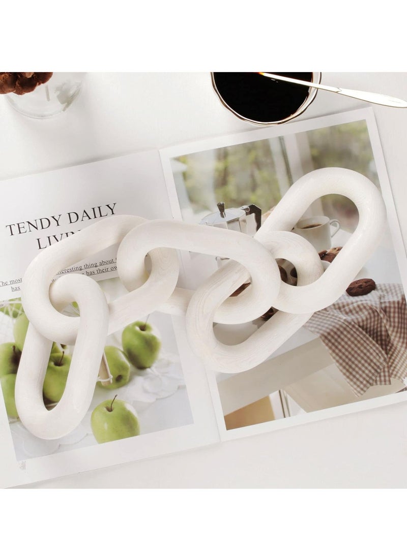 RATSAW Wood Chain Link Decor 5 Link Wooden Decorative Chain Accents Coffee Table Shelf Decor Aesthetic Living Room White  - Image 2