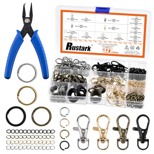Rustark 321Pcs 4 Colors Key Chain Rings Set with Hook Pliers Include Jump Rings Lobster Claw Clasps Keychain Hooks with Key Ring for Necklace Bracelet Crafts Jewelry Making - Image 1
