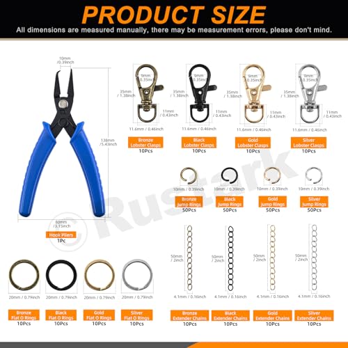 Rustark 321Pcs 4 Colors Key Chain Rings Set with Hook Pliers Include Jump Rings Lobster Claw Clasps Keychain Hooks with Key Ring for Necklace Bracelet Crafts Jewelry Making - Image 2