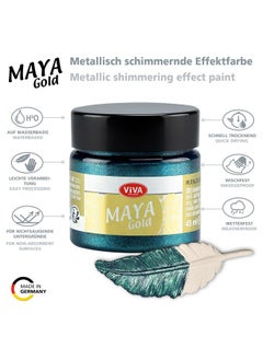 Viva Decor Maya Gold (Petrol) 1.52 Fl Oz Shiny Metallic Acrylic Paint For Creative Works On Wood Glass And Porcelain. Impact Resistant Smudge Proof And Weatherproof For Long Lasting Results  - Image 3