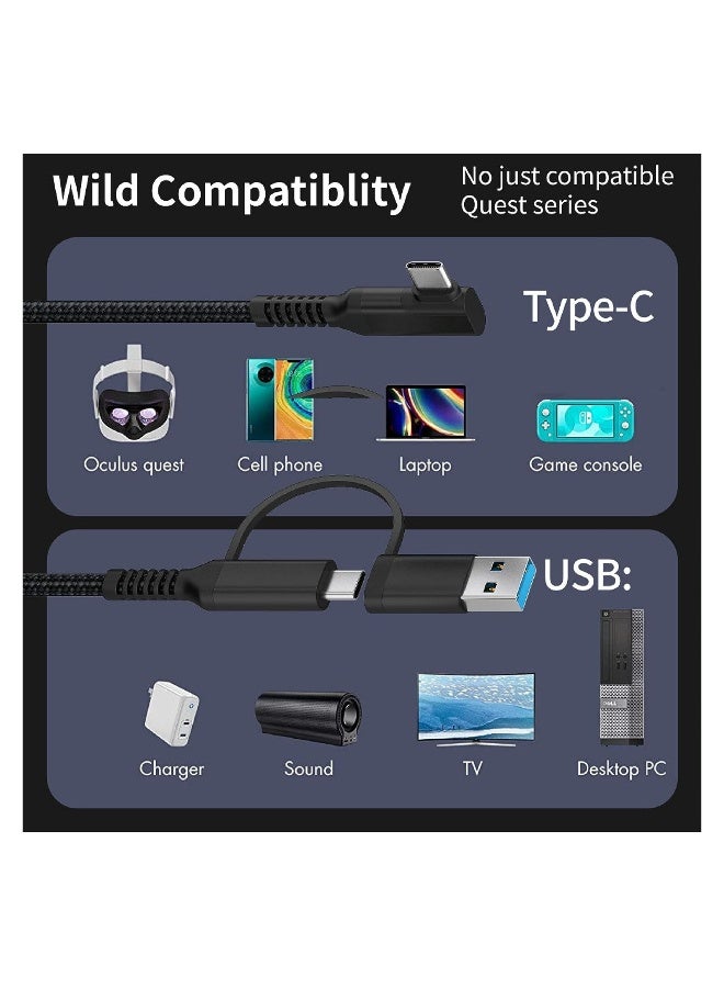 Link Cable for Oculus Quest 2 19 FT SYOSI 2 in 1 High Speed PC Data Transfer Link Cable Fast Charging USB 3.1 Gen2 to USB C Cable for Virtual Reality Headset and PC Gaming Black Woven - Image 2
