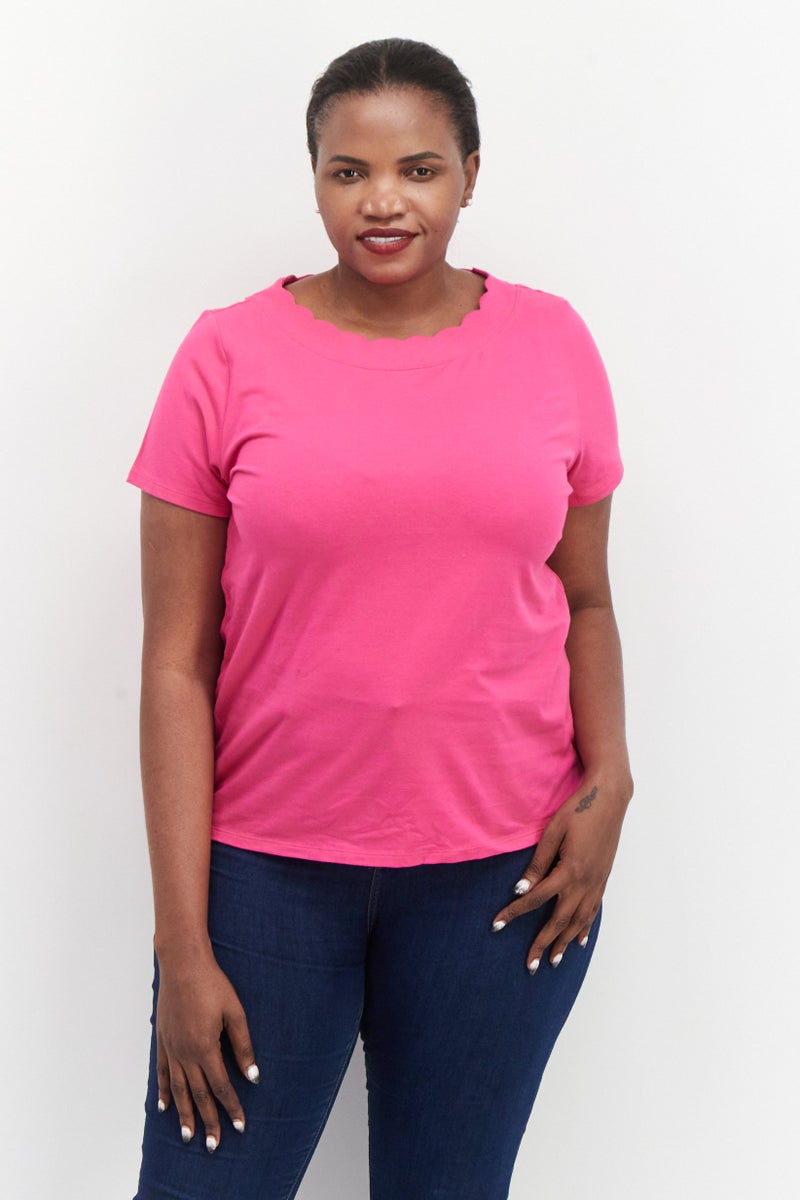 ANNE KLEIN Women Plus Size Crew Neck Short Sleeve Plain T Shirt, Pink - Image 1