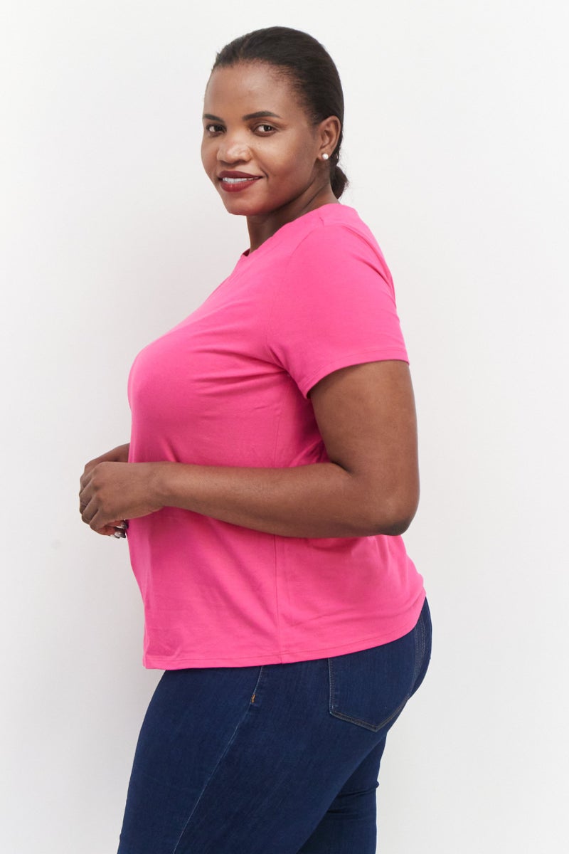 ANNE KLEIN Women Plus Size Crew Neck Short Sleeve Plain T Shirt, Pink - Image 3