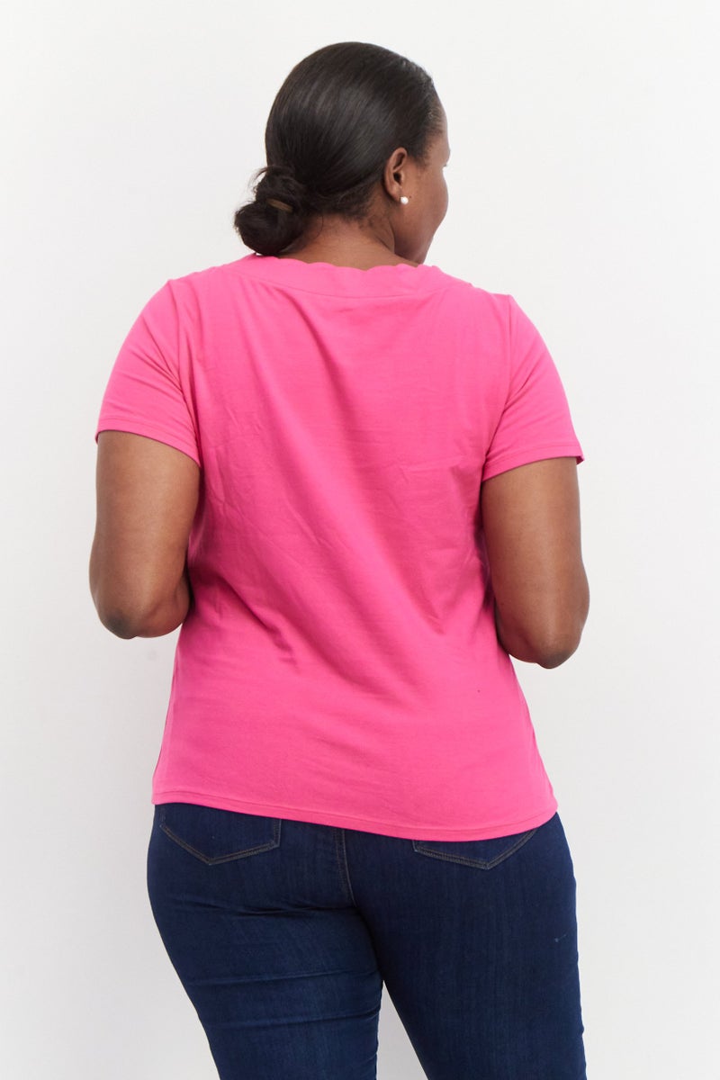 ANNE KLEIN Women Plus Size Crew Neck Short Sleeve Plain T Shirt, Pink - Image 2