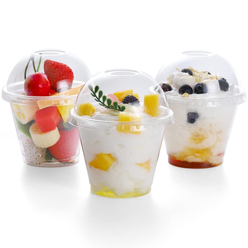 TashiBox 9 Ounce 100 Pack plastic cups with dome lids  Plastic Cocktail Glasses with lids  Plastic Drinking Cups with Lids  Bulk Party Cups  Wedding Tumblers