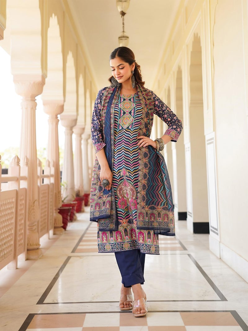 Vaamsi Women's Blue Rayon Printed Straight Kurta Pants With Dupatta Set | Festive Straight Kurta Set For Women | Printed Salwar Suit For Women (SKSKD3049, L) - Image 4