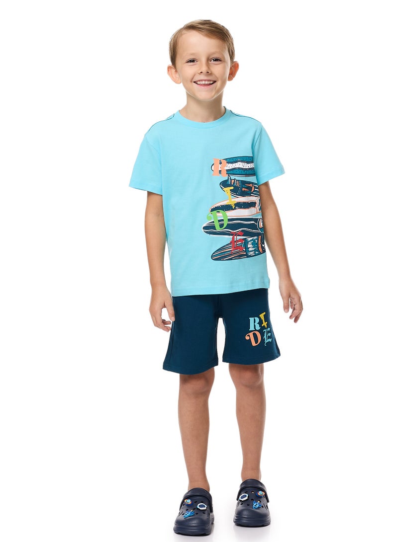 فكتور اند جين تيشيرت وشورت سكيت بورد فيكتور آند جين - أزرق - Image 1