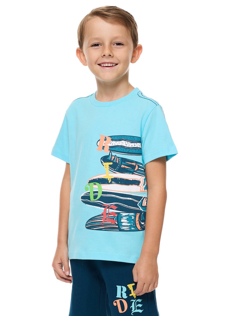 فكتور اند جين تيشيرت وشورت سكيت بورد فيكتور آند جين - أزرق - Image 3