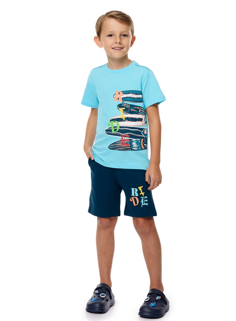 فكتور اند جين تيشيرت وشورت سكيت بورد فيكتور آند جين - أزرق - Image 5