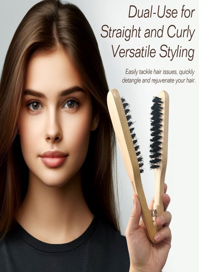 Jaasuee Professional Hair Straightening Comb, Double Brush Wooden Salon Hairdressing Anti-static Tool, Brown - Image 3