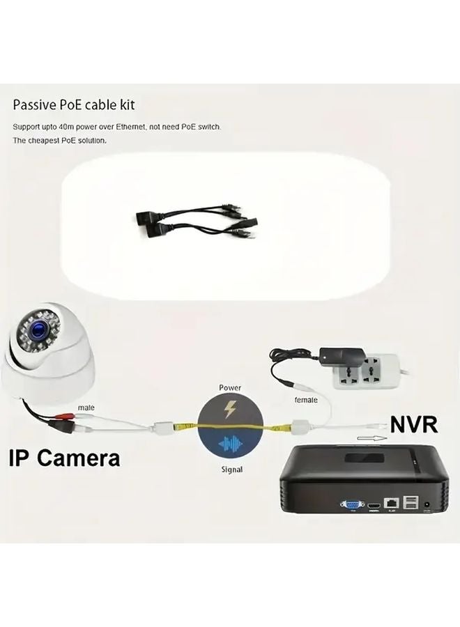 3 Pairs Passive POE Adapter Cable Splitter Injector DC12V Black For Cameras - Image 4