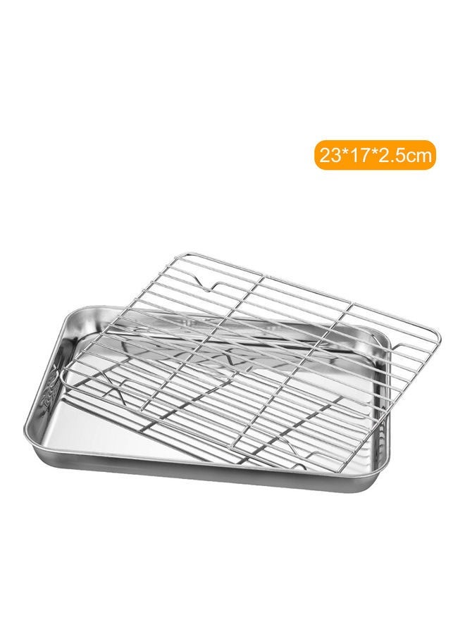 NIBEMINENT Stainless Steel Flat Bottom Baking Tray with Mesh Set Square Silver 24*3*17.5cm - Image 1