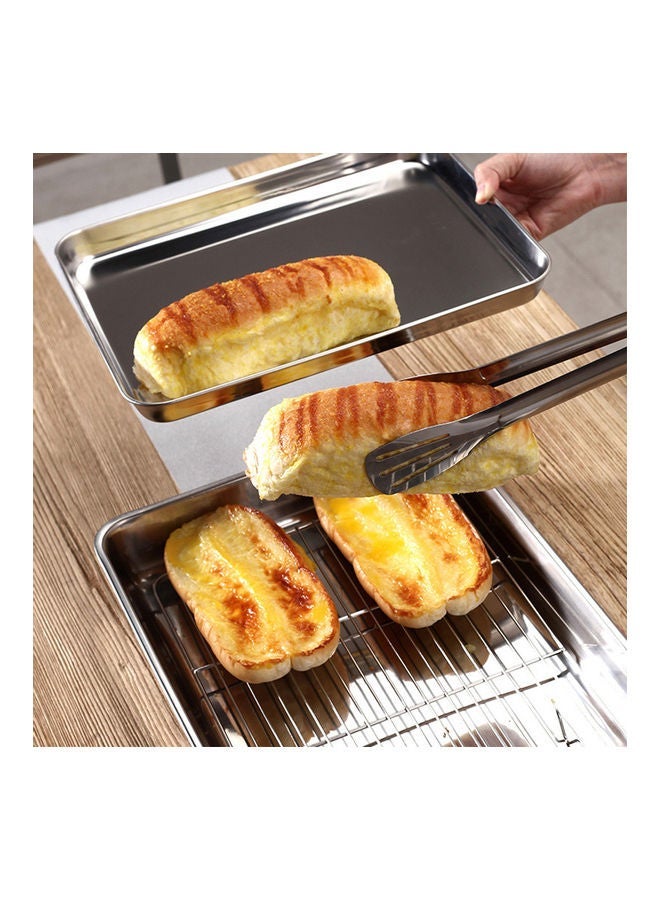 NIBEMINENT Stainless Steel Flat Bottom Baking Tray with Mesh Set Square Silver 24*3*17.5cm - Image 3