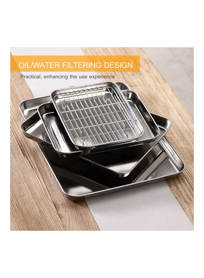 NIBEMINENT Stainless Steel Flat Bottom Baking Tray with Mesh Set Square Silver 24*3*17.5cm - Image 4