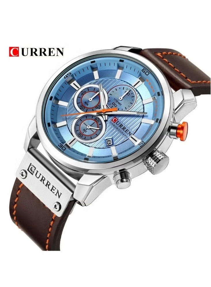 كارين ساعة CURREN 8291 للرجال بحركة كوارتز عصرية وكاجوال لعرض التاريخ التلقائي وبسوار جلدي - Image 1