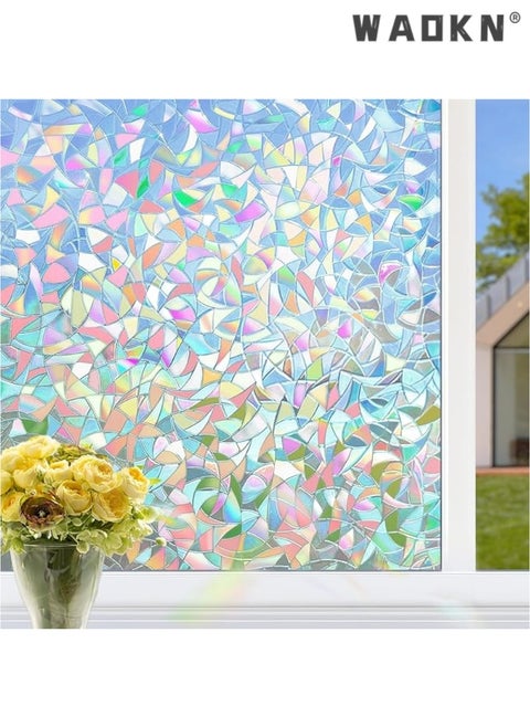 Window Privacy Film Stained Glass, Rainbow Window Clings, 3D Decals Non-Adhesive Window Vinyl Stickers for Home Door, 17.3 Inch x 6.5 Feet