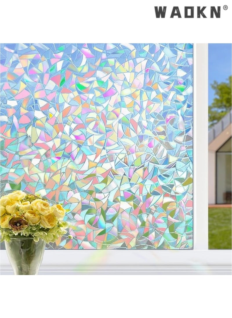 WAOKN Window Privacy Film Stained Glass, Rainbow Window Clings, 3D Decals Non-Adhesive Window Vinyl Stickers for Home Door, 17.3 Inch x 6.5 Feet  - Image 1