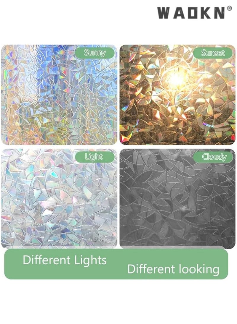 Window Privacy Film Stained Glass, Rainbow Window Clings, 3D Decals Non-Adhesive Window Vinyl Stickers for Home Door, 17.3 Inch x 6.5 Feet