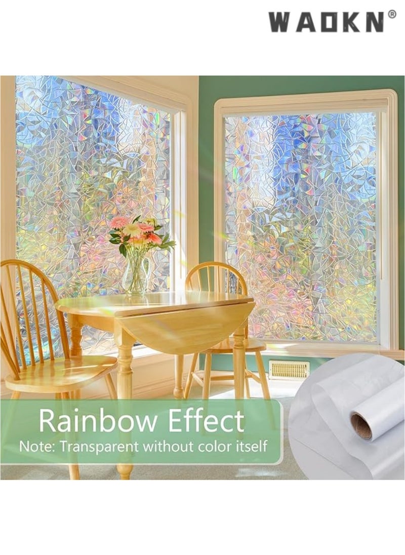 WAOKN Window Privacy Film Stained Glass, Rainbow Window Clings, 3D Decals Non-Adhesive Window Vinyl Stickers for Home Door, 17.3 Inch x 6.5 Feet  - Image 2