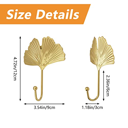 MOROBOR Decorative Leaves Iron Hooks,4pcs Ginkgo Leaf Shape Wall Mounted Hooks Modern Key Holder Wall Mounted Gold Single Prong Hat Hanger Home Office Nursery Room Decoration - Image 2