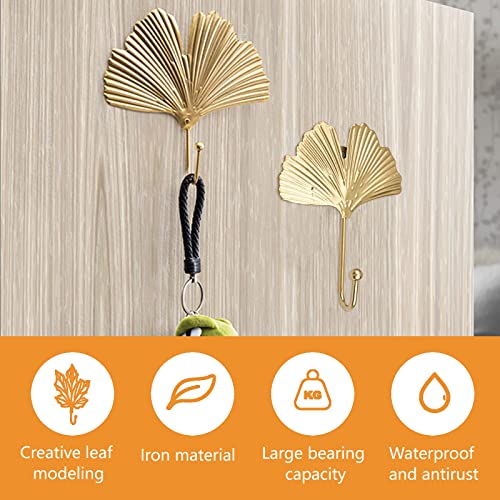 MOROBOR Decorative Leaves Iron Hooks,4pcs Ginkgo Leaf Shape Wall Mounted Hooks Modern Key Holder Wall Mounted Gold Single Prong Hat Hanger Home Office Nursery Room Decoration - Image 3
