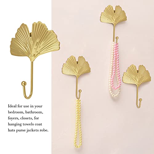 MOROBOR Decorative Leaves Iron Hooks,4pcs Ginkgo Leaf Shape Wall Mounted Hooks Modern Key Holder Wall Mounted Gold Single Prong Hat Hanger Home Office Nursery Room Decoration - Image 5