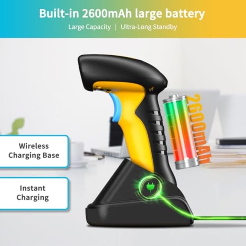RD-1200 Industrial Bluetooth Barcode Scanner 1 pc,for warehouse logistics staff, rugged ABS+PC body, fast 2D/1D scanning with 2600mAh battery, black, drop/shock/dust proof with hands-free charging dock - Image 3