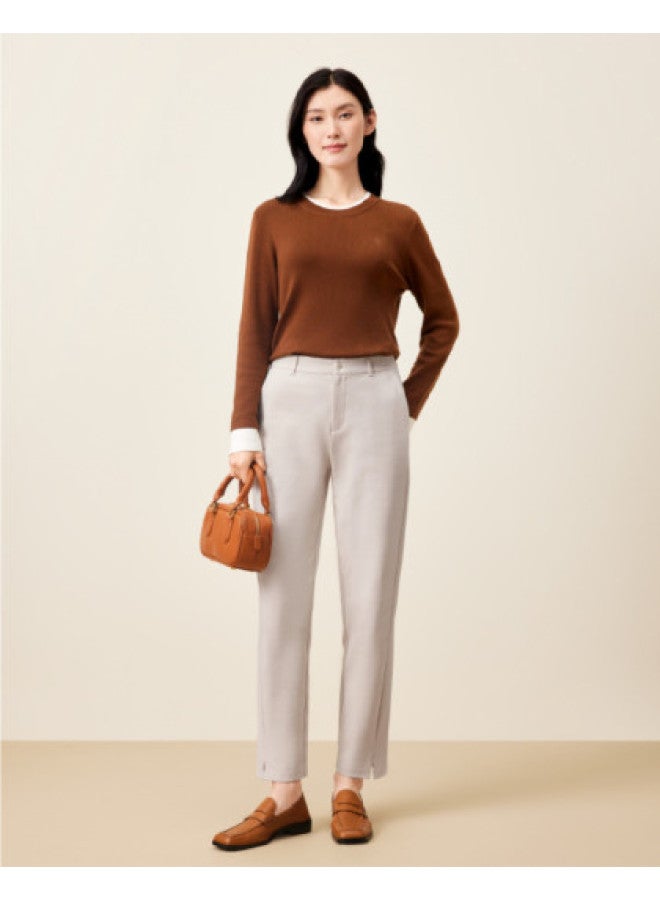 purcotton Spring Women'S Knit Cropped Straight Leg Pants For Commuting, Versatile Styling With Elastic Back Waband For Multiple Body Types - Image 1