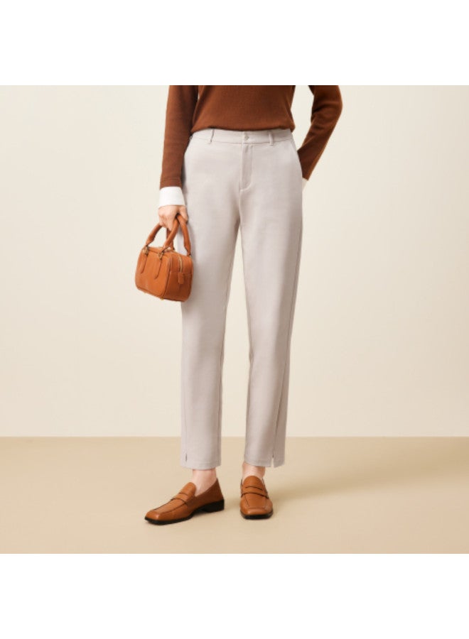 purcotton Spring Women'S Knit Cropped Straight Leg Pants For Commuting, Versatile Styling With Elastic Back Waband For Multiple Body Types - Image 2
