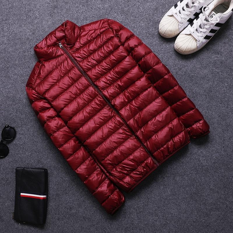 Vertical collar hooded cotton cotton-padded jacket mens autumn and winter light young and middle-aged special clearance brand short plus size wine red stand collar F88