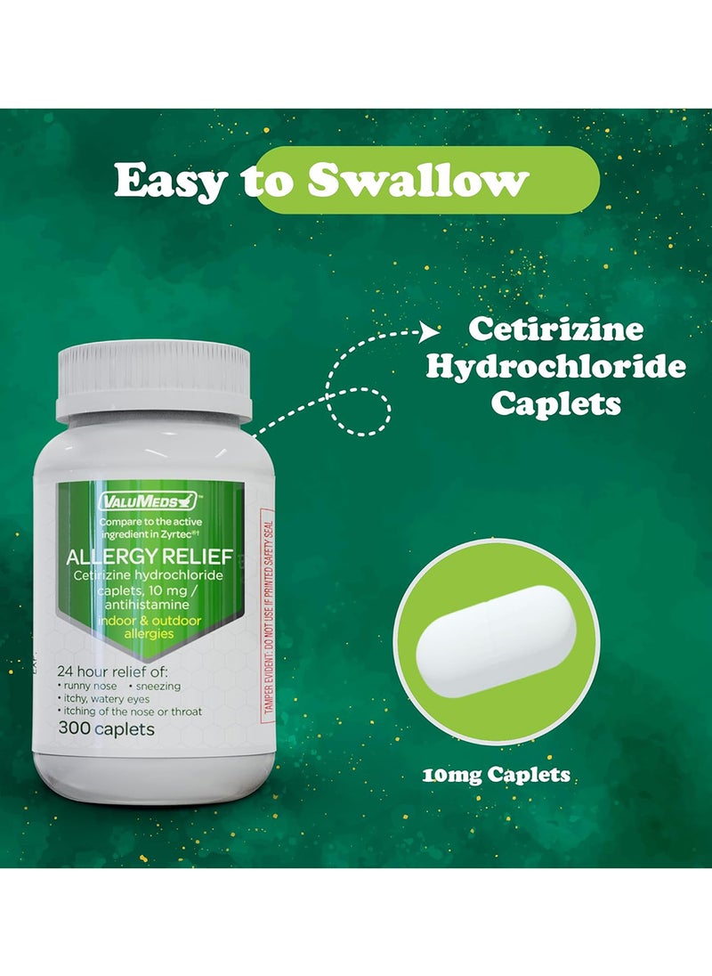 ValuMeds - ValuMeds 24-Hour Allergy Medicine (300-Count) Antihistamine for Pollen, Hay Fever, Dry, Itchy Eyes, Allergies | Cetirizine HCl 10mg Caplets, Compare to Zyrtec - Packaging may vary - Image 1
