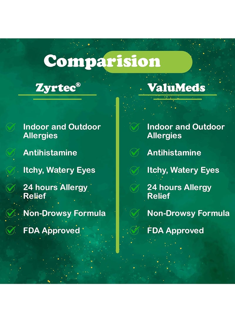 ValuMeds - ValuMeds 24-Hour Allergy Medicine (300-Count) Antihistamine for Pollen, Hay Fever, Dry, Itchy Eyes, Allergies | Cetirizine HCl 10mg Caplets, Compare to Zyrtec - Packaging may vary - Image 1