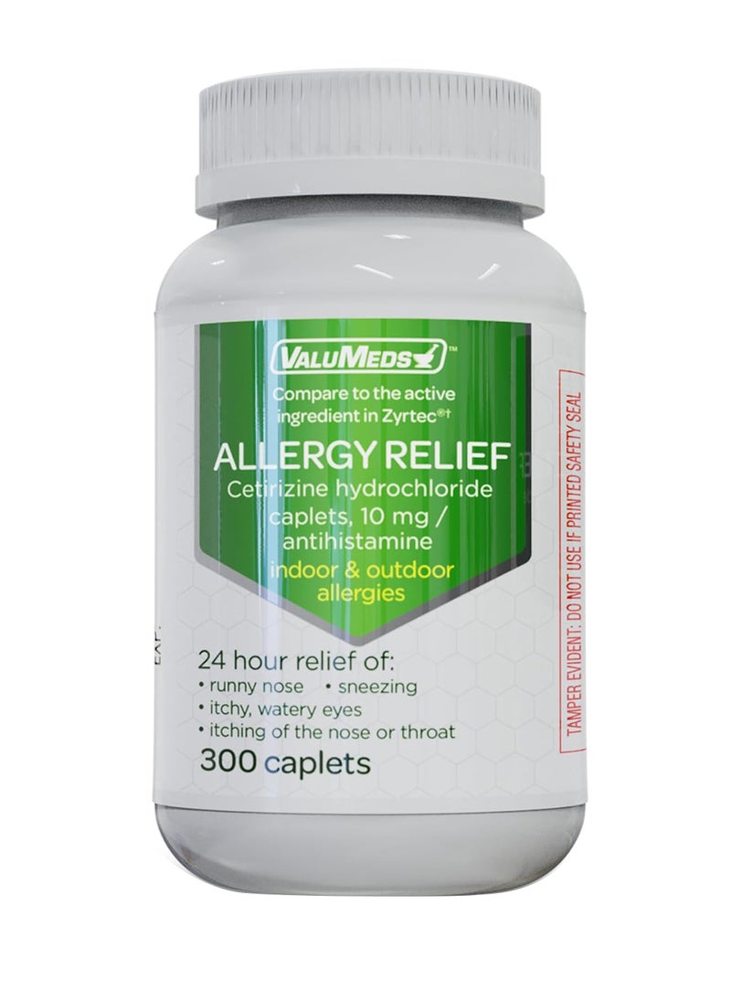 ValuMeds - ValuMeds 24-Hour Allergy Medicine (300-Count) Antihistamine for Pollen, Hay Fever, Dry, Itchy Eyes, Allergies | Cetirizine HCl 10mg Caplets, Compare to Zyrtec - Packaging may vary - Image 1
