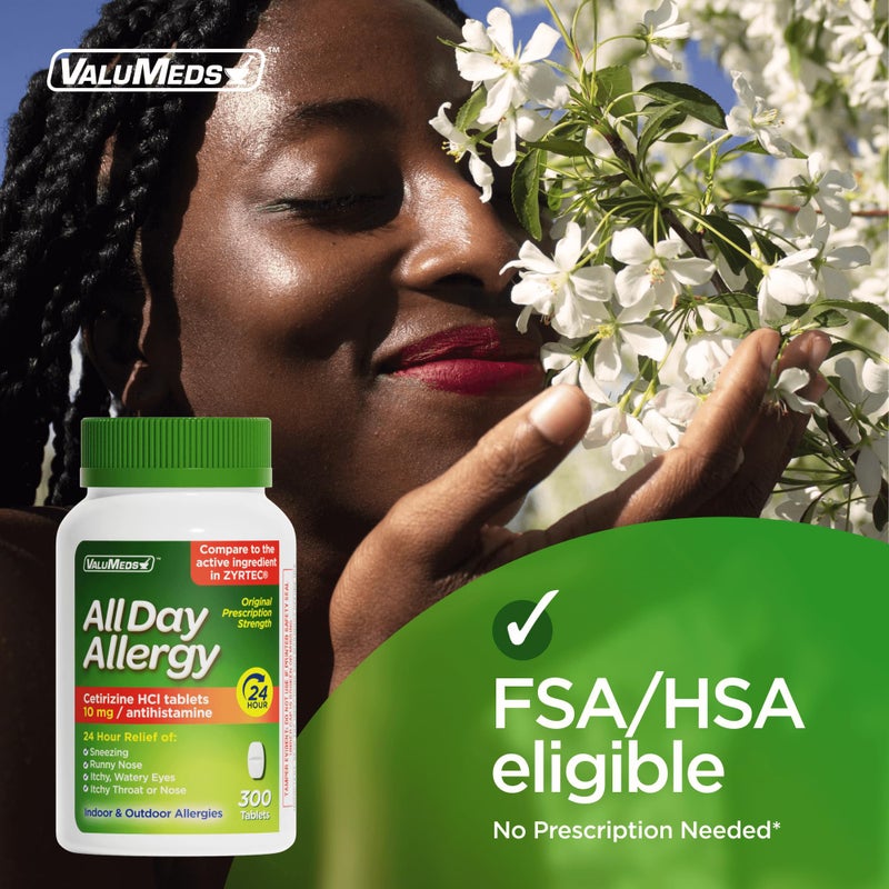 ValuMeds 24-Hour Allergy Medicine Antihistamine for Pollen, Hay Fever, Dry, Itchy Eyes, Allergies | Cetirizine HCl 10mg Caplets, Compare to Leading Brand (300 Count) - Image 4